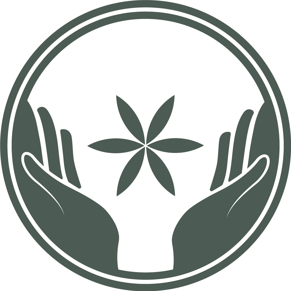 Green hand Logo Hands outstretched releasing a flower